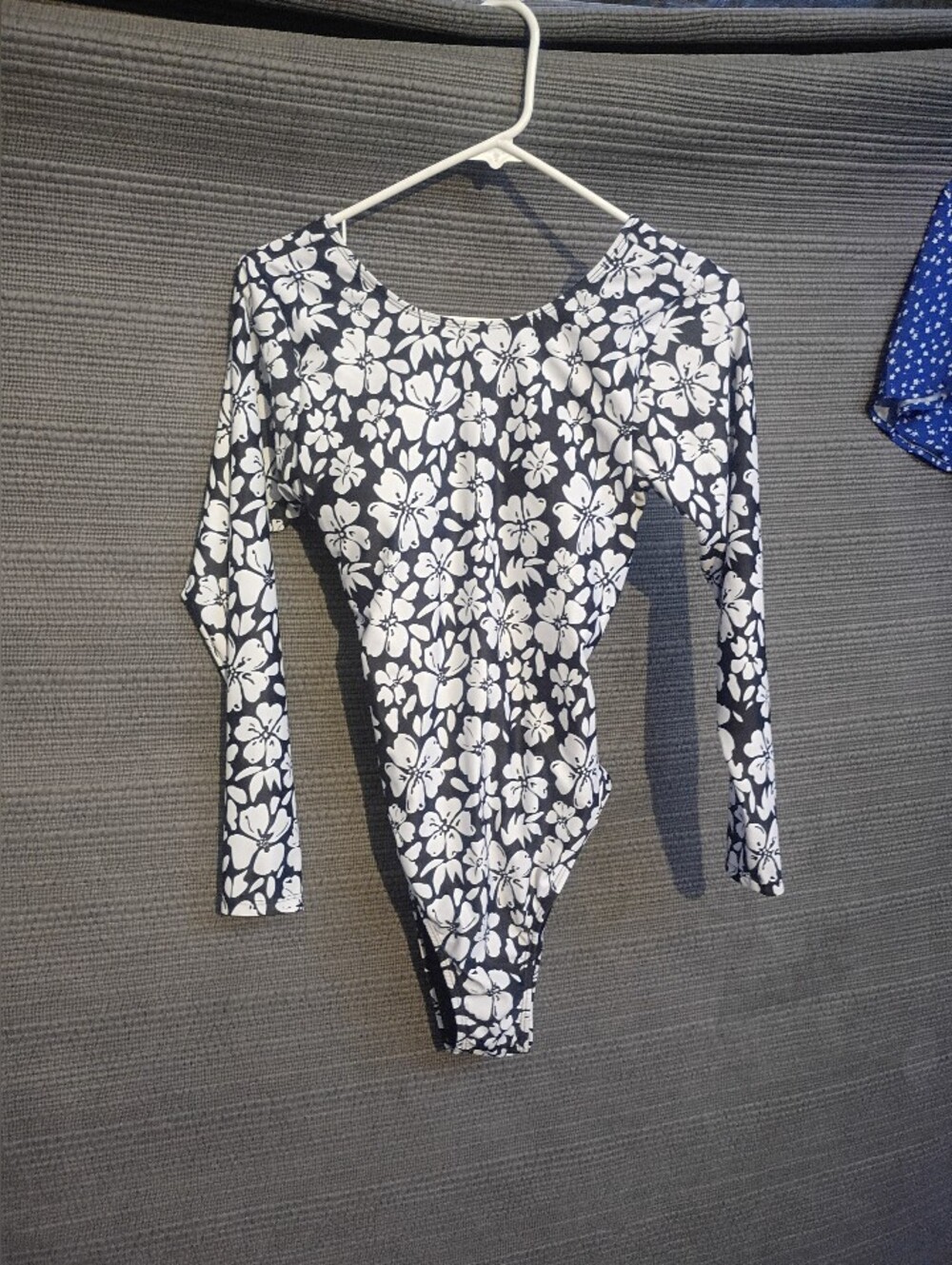 Women's Long Sleeve Floral One-Piece Swimsuit - Black & White